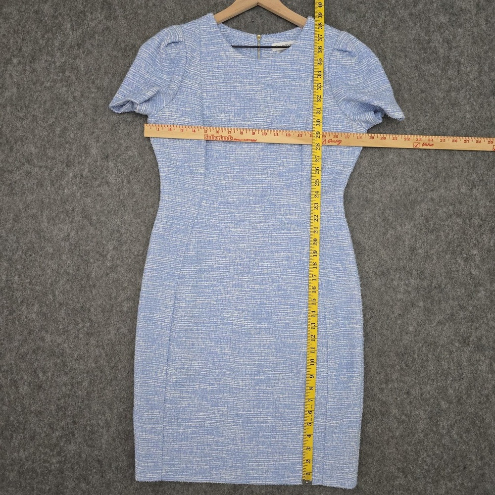 Calvin Klein Dress Womens 12 Blue Tweed‎ Short Sleeve Sheath Lined Zip Work - Picture 11 of 14